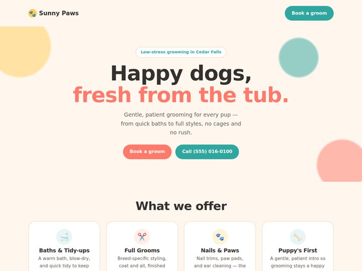Sunny Paws — playful dog grooming sample site